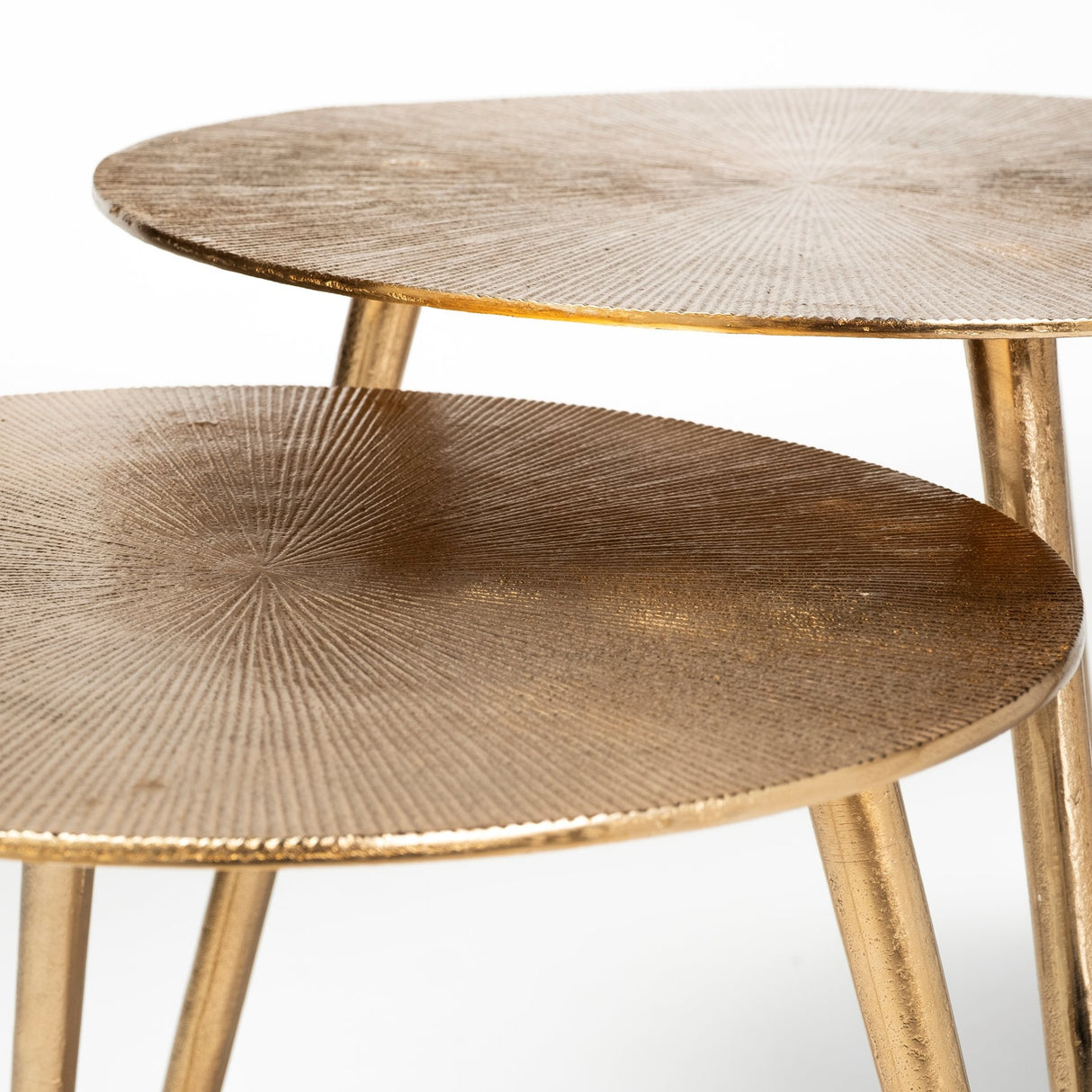 Reva I (Large) 24L x 24W Gold Round Top Cast Aluminum Accent Table by Mercana at Eve Furniture