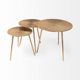 Reva III (Small) 16L x 16W Gold Round Top Cast Aluminum Accent Table by Mercana at Eve Furniture