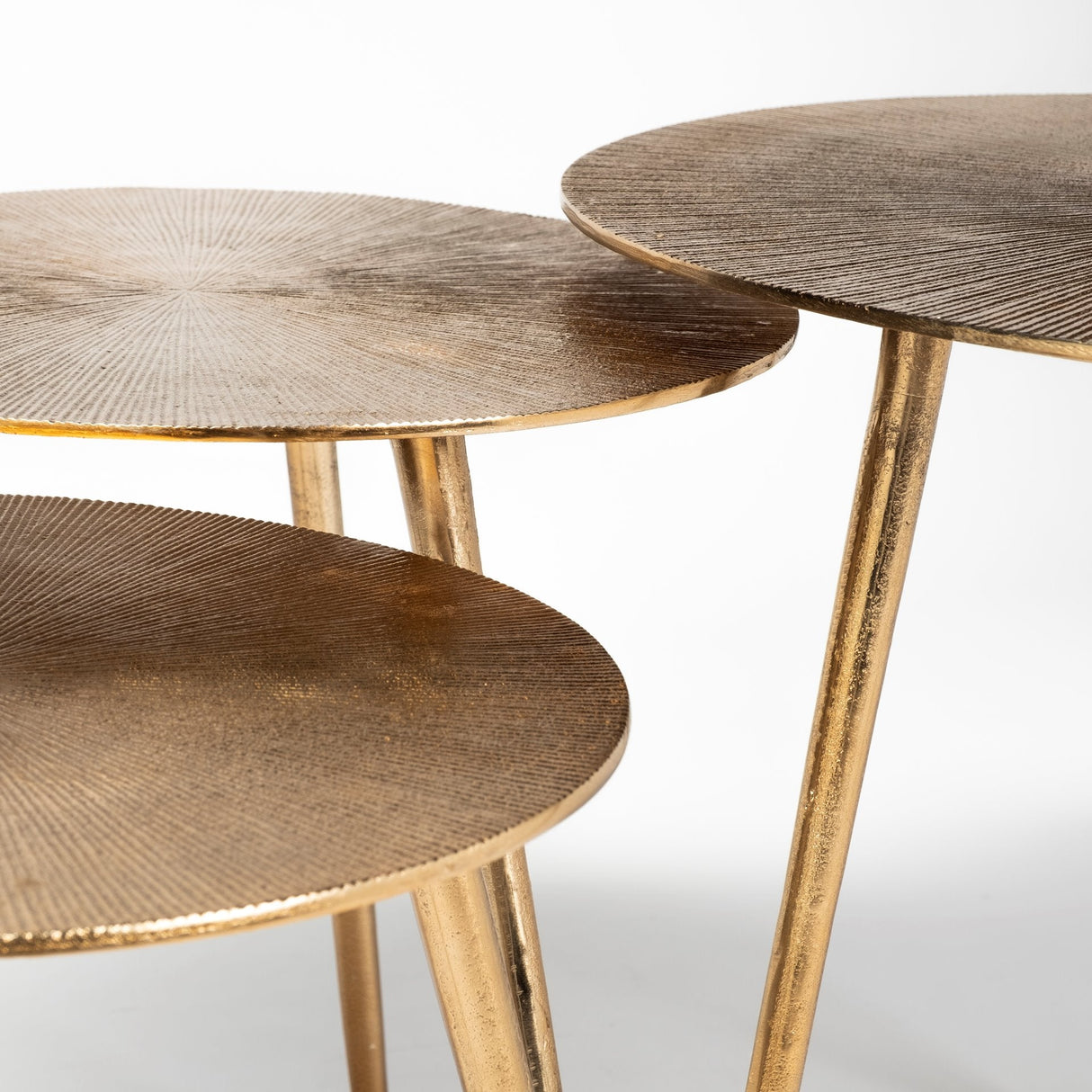 Reva III (Small) 16L x 16W Gold Round Top Cast Aluminum Accent Table by Mercana at Eve Furniture