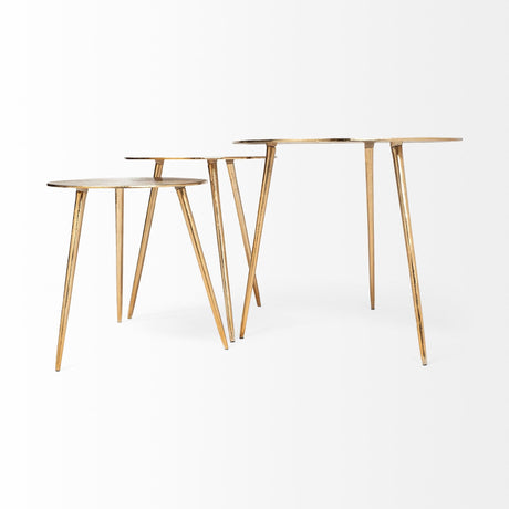 Reva III (Small) Gold Round Top Cast Aluminum Accent Table by Mercana at Eve Furniture