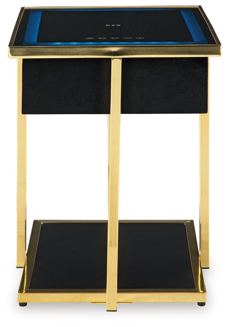 Rexwell Black/Gold Finish Accent Table with Speaker by Ashley - Eve Furniture