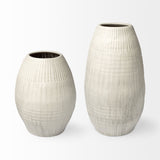 Reyan Small Pearl White Ceramic Striped Vase by Mercana at Eve Furniture