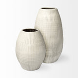 Reyan Small Pearl White Ceramic Striped Vase by Mercana at Eve Furniture