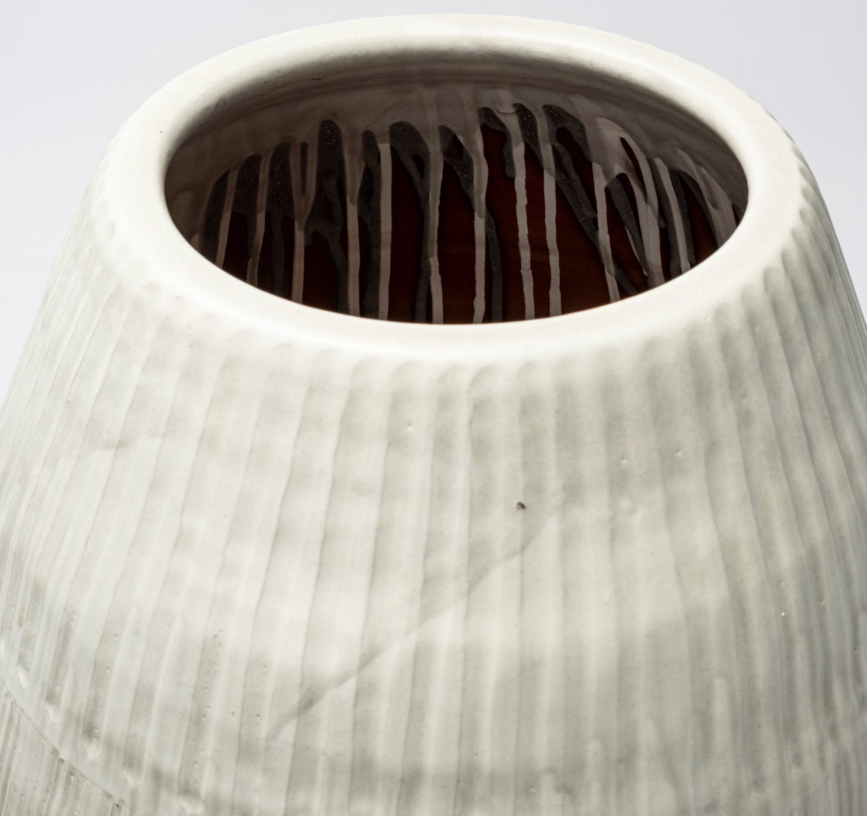 Reyan Small Pearl White Ceramic Striped Vase by Mercana at Eve Furniture