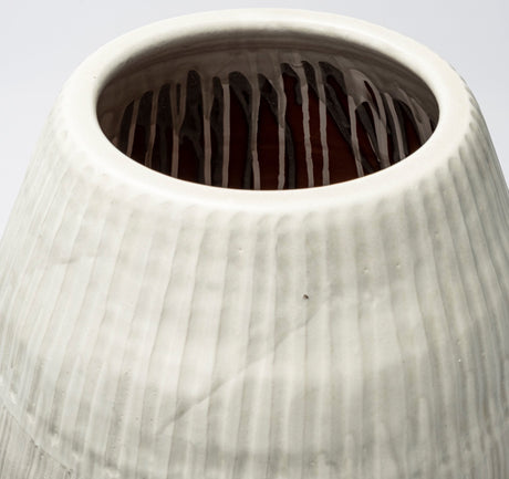Reyan Small Pearl White Ceramic Striped Vase by Mercana at Eve Furniture