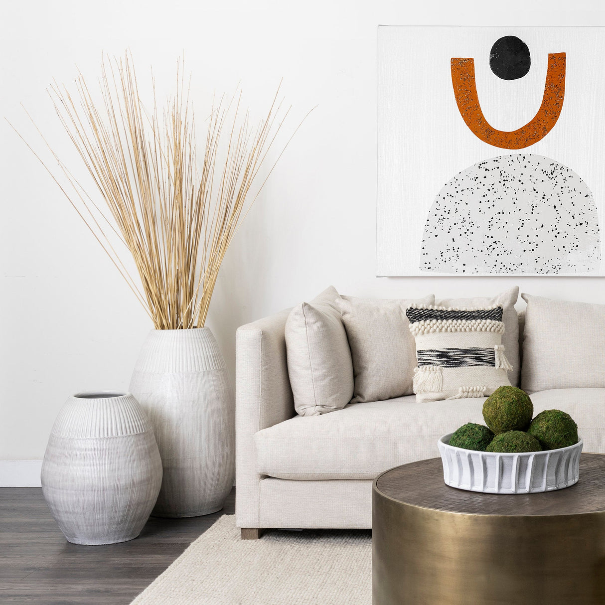 Reyan Small Pearl White Ceramic Striped Vase by Mercana at Eve Furniture
