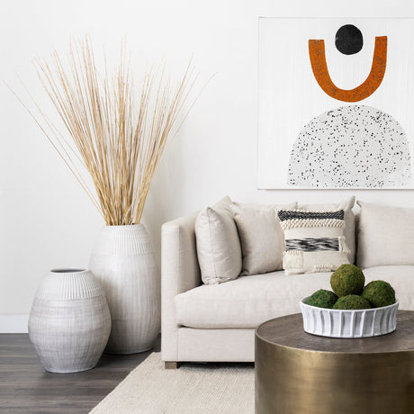 Reyan Small Pearl White Ceramic Striped Vase by Mercana at Eve Furniture
