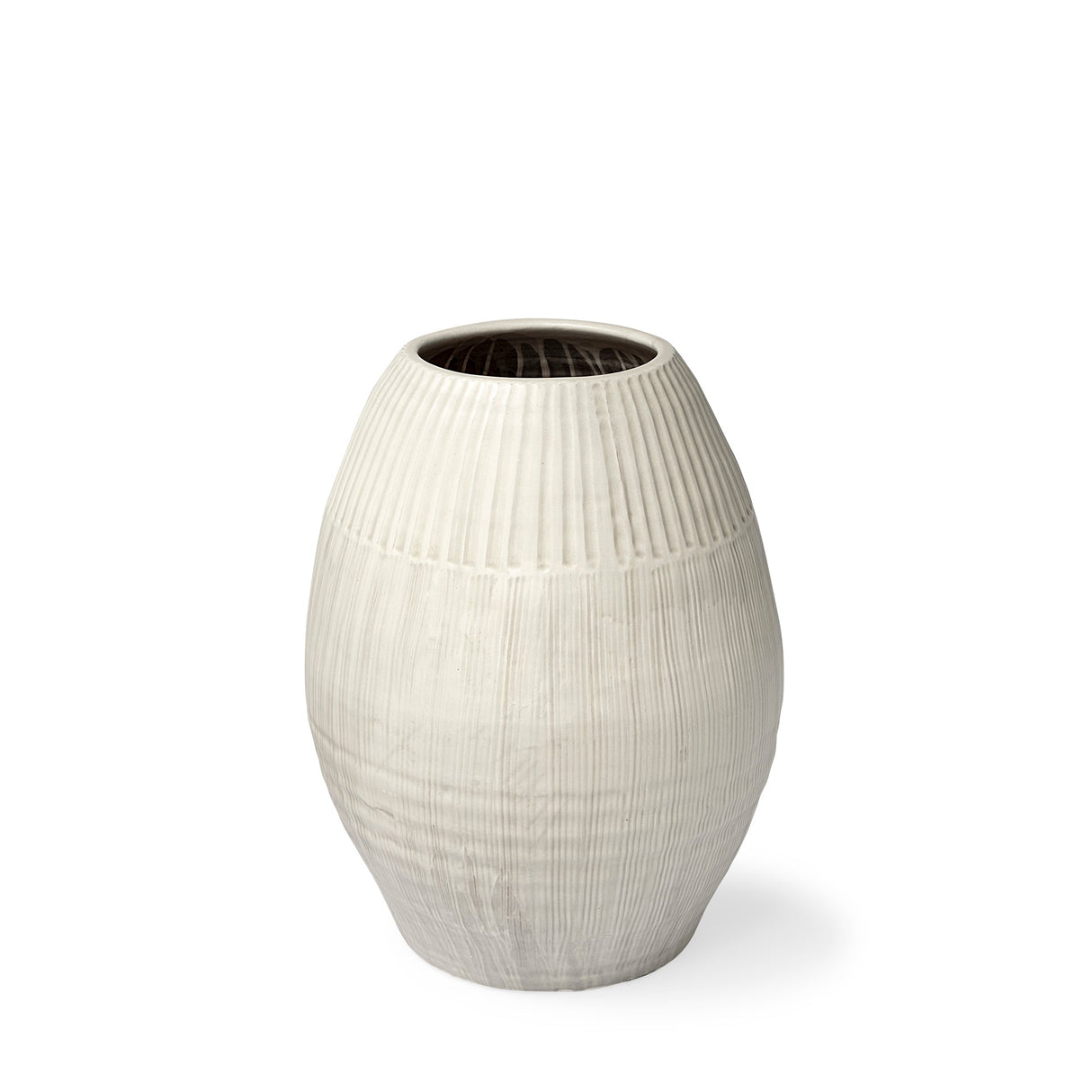 Reyan Small Pearl White Ceramic Striped Vase by Mercana at Eve Furniture