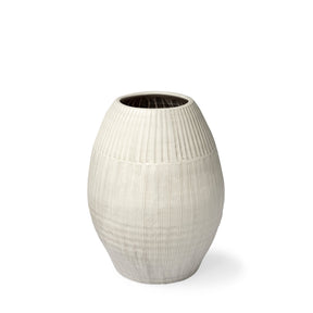 Reyan Small Pearl White Ceramic Striped Vase by Mercana at Eve Furniture