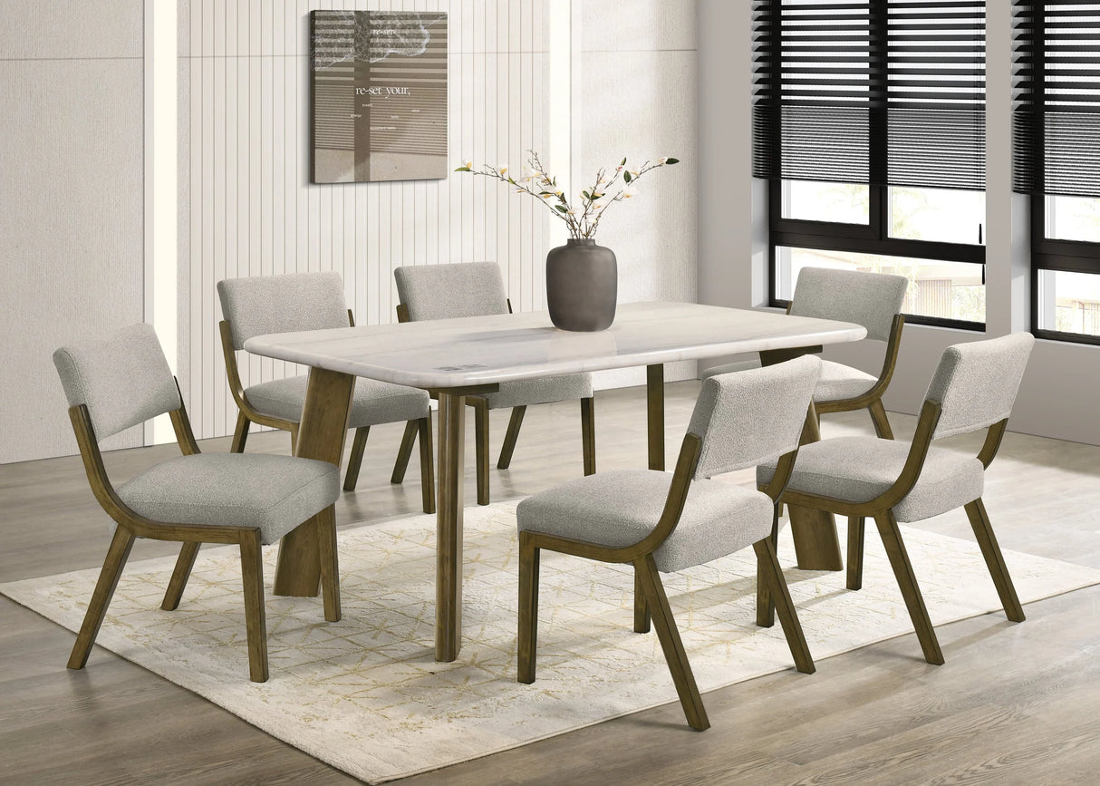Parker Beige/Brown Genuine Marble 7-Piece Dining Room Set by Happy Homes at Eve Furniture