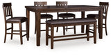 Haddigan Dark Brown Counter Height Dining Table with 4 Barstools and Bench