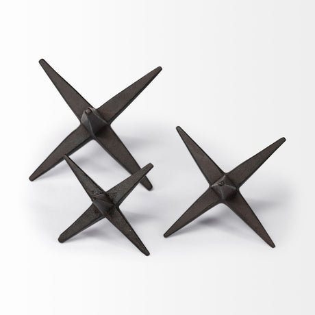 Rhea (Set of 3) Brown Cast Iron Small, Medium & Large Jacks by Mercana at Eve Furniture