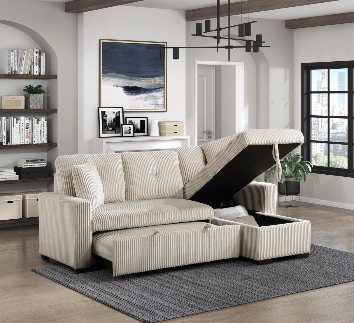 Rhett Beige 3-Piece Reversible Sectional with Pull-out Bed and Hidden Storage by Homelegance at Eve Furniture