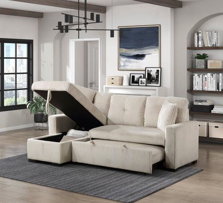 Rhett Beige 3-Piece Reversible Sectional with Pull-out Bed and Hidden Storage by Homelegance at Eve Furniture