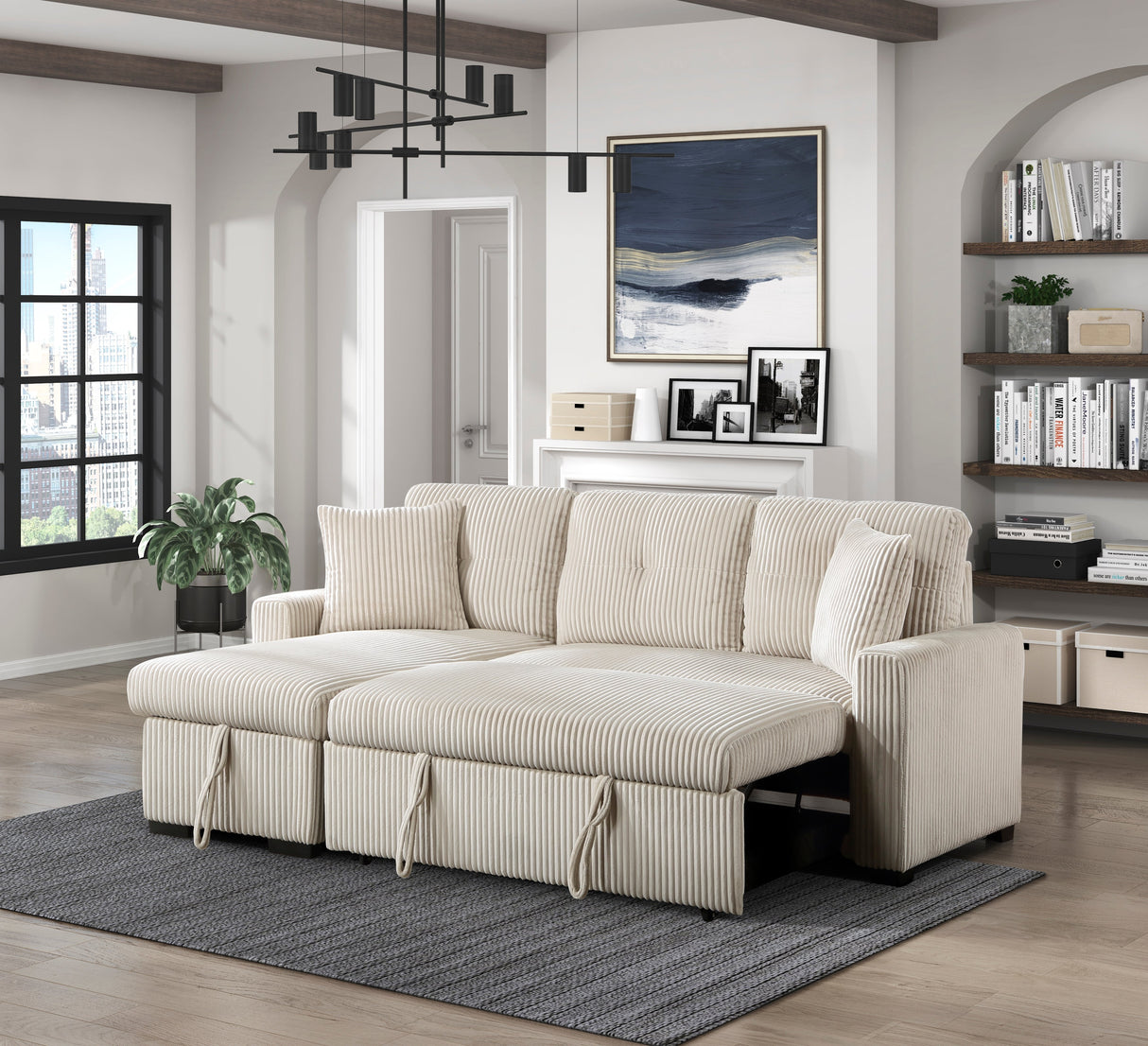 Rhett Beige 3-Piece Reversible Sectional with Pull-out Bed and Hidden Storage by Homelegance at Eve Furniture