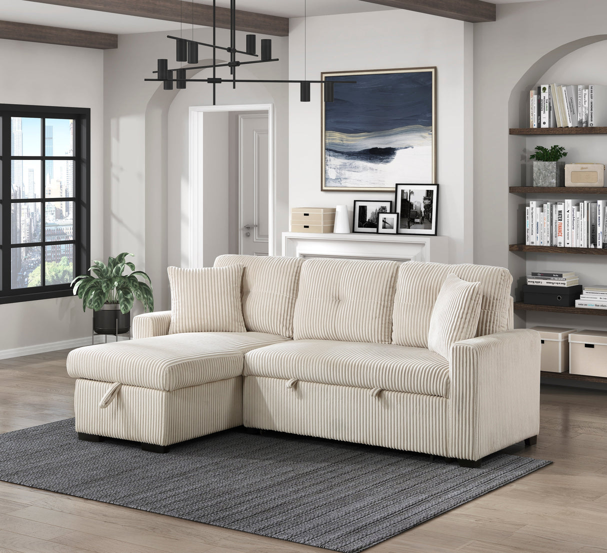 Rhett Beige 3-Piece Reversible Sectional with Pull-out Bed and Hidden Storage by Homelegance at Eve Furniture