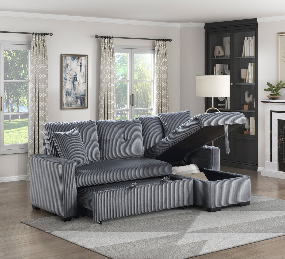 Rhett Dark Gray 3-Piece Reversible Sectional with Pull-out Bed and Hidden Storage by Homelegance at Eve Furniture