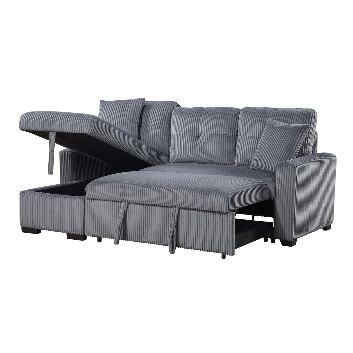 Rhett Dark Gray 3-Piece Reversible Sectional with Pull-out Bed and Hidden Storage by Homelegance at Eve Furniture
