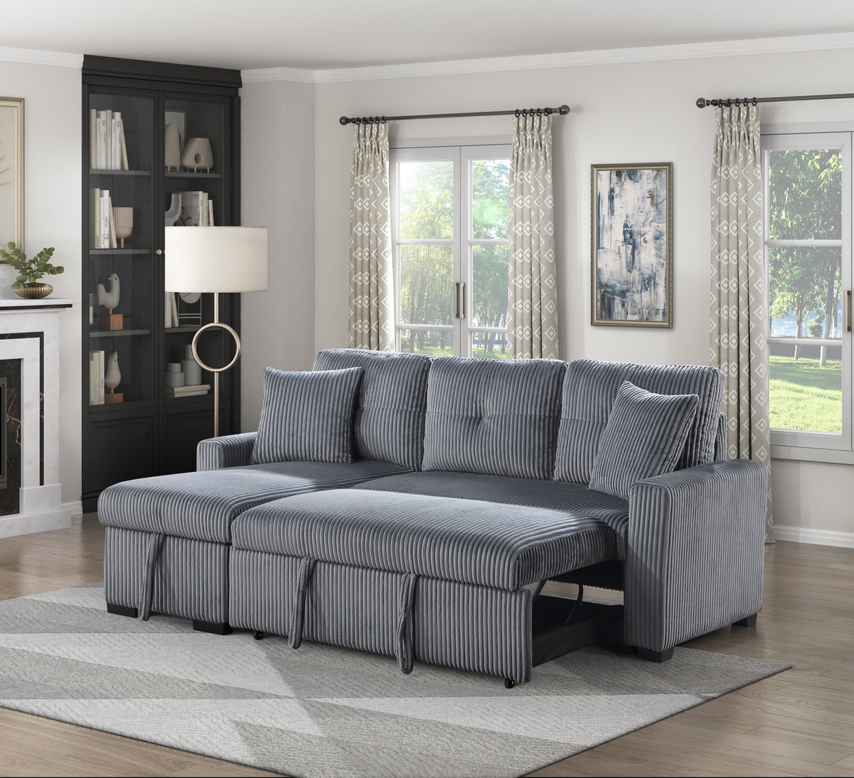 Rhett Dark Gray 3-Piece Reversible Sectional with Pull-out Bed and Hidden Storage by Homelegance at Eve Furniture
