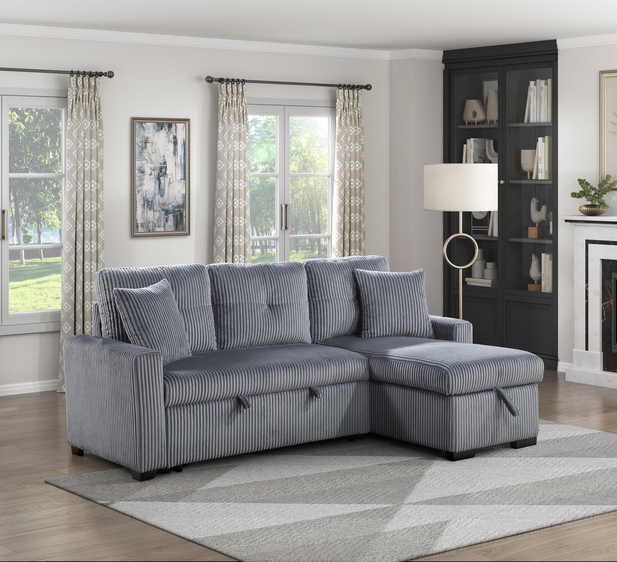 Rhett Dark Gray 3-Piece Reversible Sectional with Pull-out Bed and Hidden Storage by Homelegance at Eve Furniture
