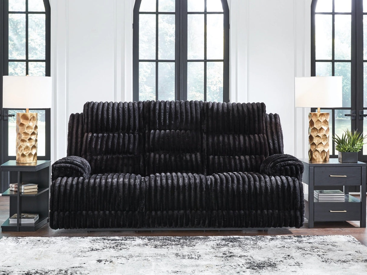 Rhine Falls Onyx Power Reclining Sofa and Loveseat by Ashley at Eve Furniture
