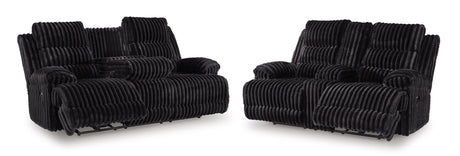 Rhine Falls Onyx Power Reclining Sofa and Loveseat by Ashley at Eve Furniture