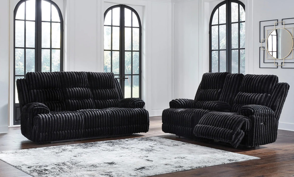 Rhine Falls Onyx Power Reclining Sofa and Loveseat by Ashley at Eve Furniture