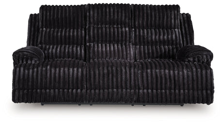 Rhine Falls Onyx Power Reclining Sofa with Drop Down Table by Ashley at Eve Furniture