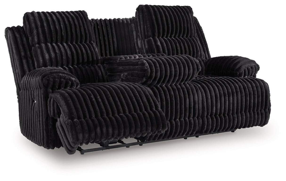 Rhine Falls Onyx Power Reclining Sofa with Drop Down Table by Ashley at Eve Furniture