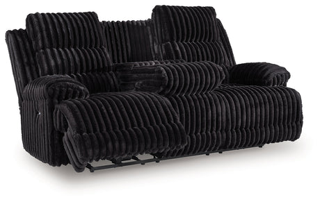 Rhine Falls Onyx Power Reclining Sofa with Drop Down Table by Ashley at Eve Furniture