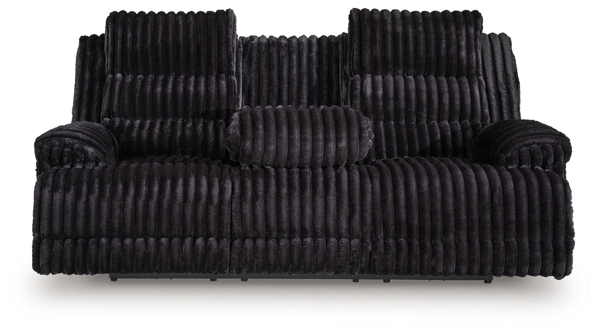 Rhine Falls Onyx Power Reclining Sofa with Drop Down Table by Ashley at Eve Furniture