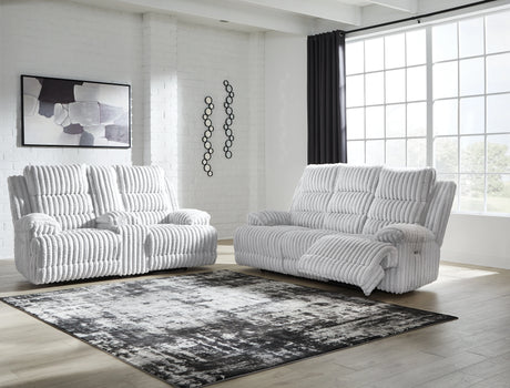 Rhines Falls Alloy Power Reclining Sofa and Loveseat by Ashley at Eve Furniture