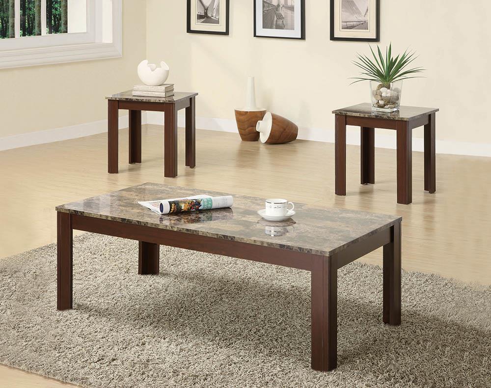 Rhodes 3-Piece Faux Marble Top Occasional Set Brown