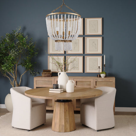 Rhone Gold Metal and Wood Beaded Chandelier by Mercana at Eve Furniture