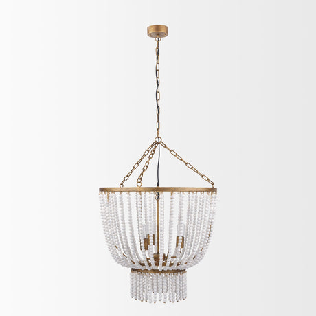 Rhone Gold Metal and Wood Beaded Chandelier by Mercana at Eve Furniture