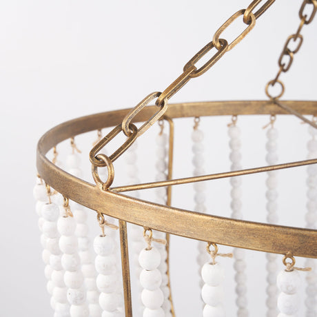 Rhone Gold Metal and Wood Beaded Chandelier by Mercana at Eve Furniture