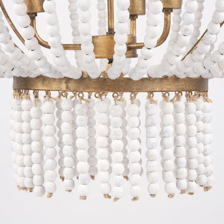 Rhone Gold Metal and Wood Beaded Chandelier by Mercana at Eve Furniture