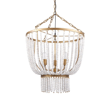 Rhone Gold Metal and Wood Beaded Chandelier by Mercana at Eve Furniture