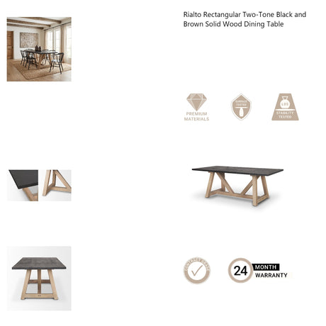 Rialto Rectangular Two-Tone Black and Brown Solid Wood Dining Table by Mercana at Eve Furniture