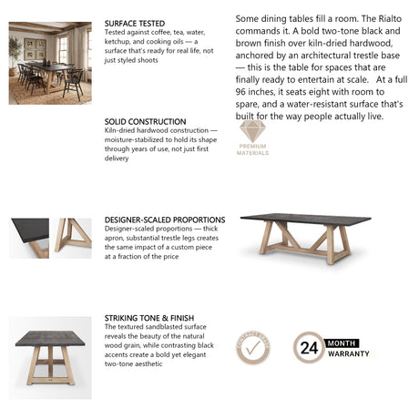 Rialto Rectangular Two-Tone Black and Brown Solid Wood Dining Table by Mercana at Eve Furniture