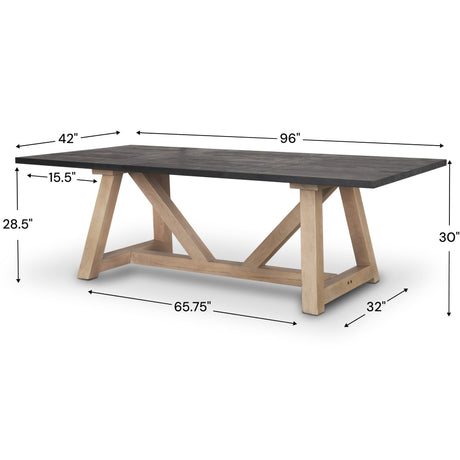 Rialto Rectangular Two-Tone Black and Brown Solid Wood Dining Table by Mercana at Eve Furniture