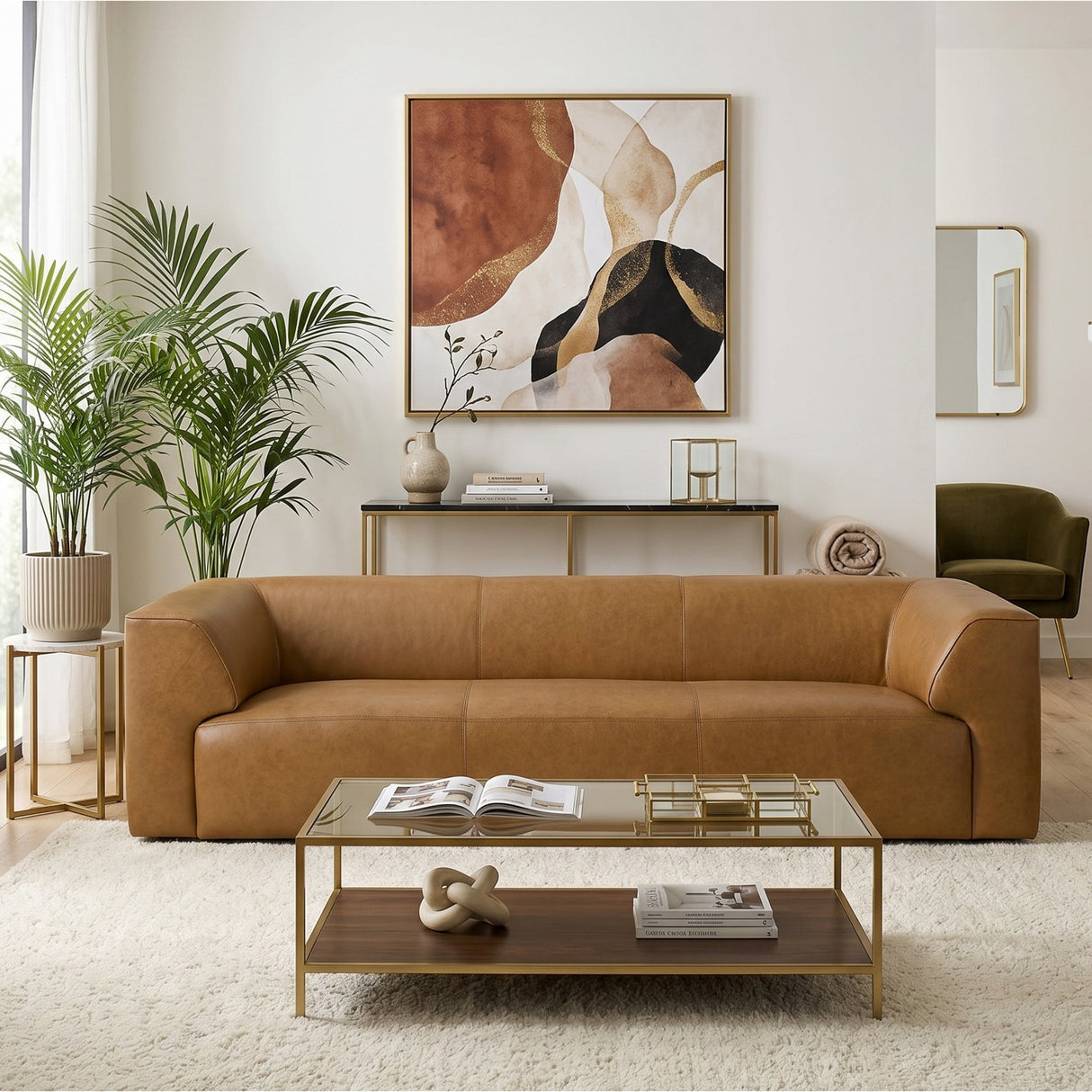 Rialto Tan Leather Sofa by Ashcroft Furniture at Eve Furniture