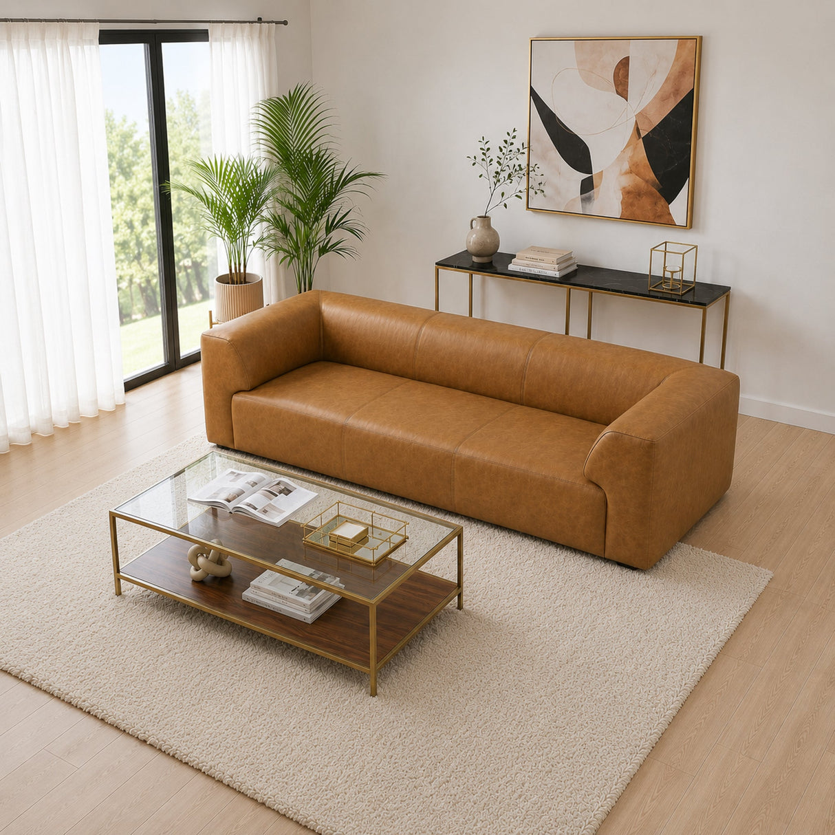 Rialto Tan Leather Sofa by Ashcroft Furniture at Eve Furniture