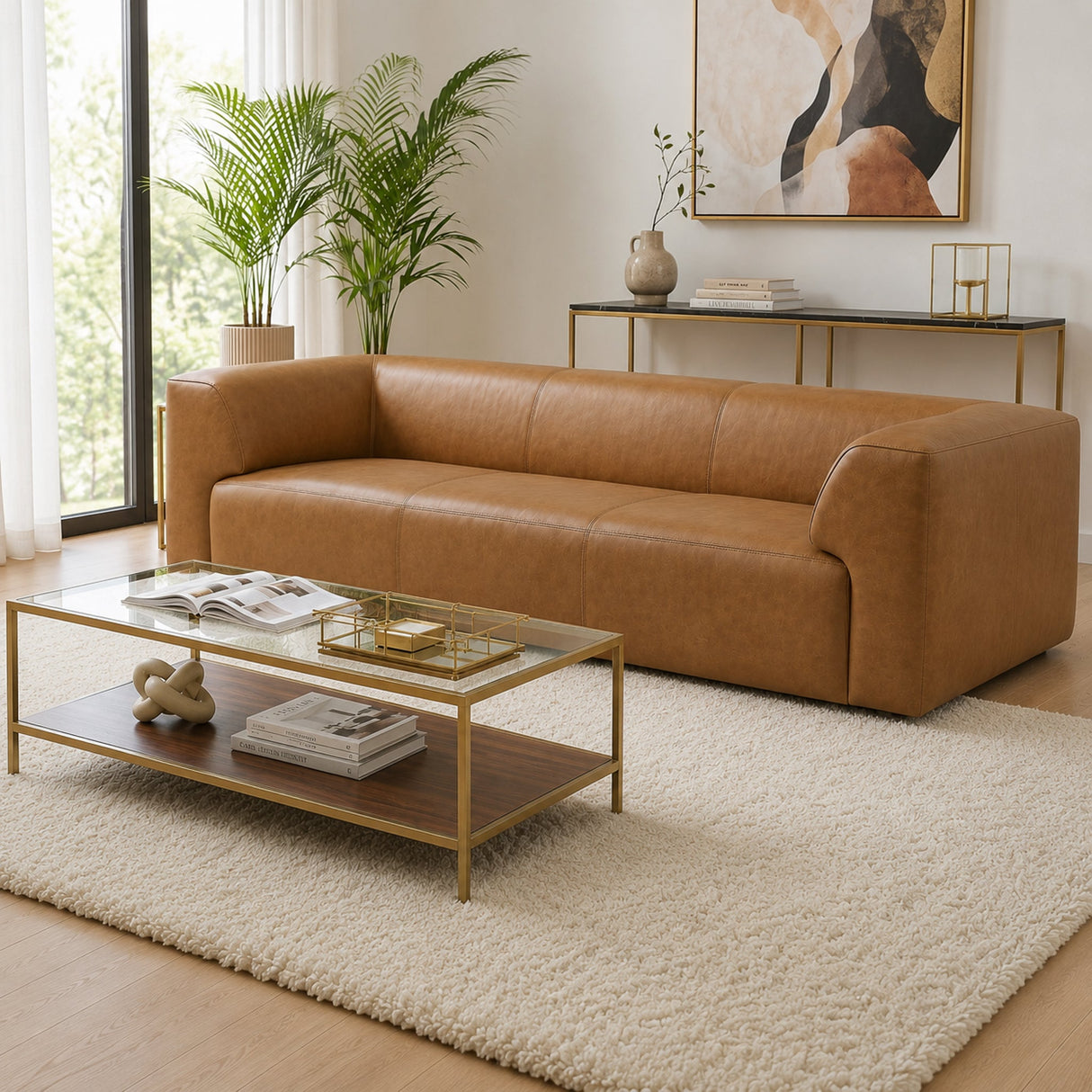 Rialto Tan Leather Sofa by Ashcroft Furniture at Eve Furniture