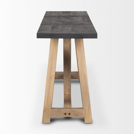 Rialto Two-Toned Black and Brown Wood Angular Leg Console Table by Mercana at Eve Furniture