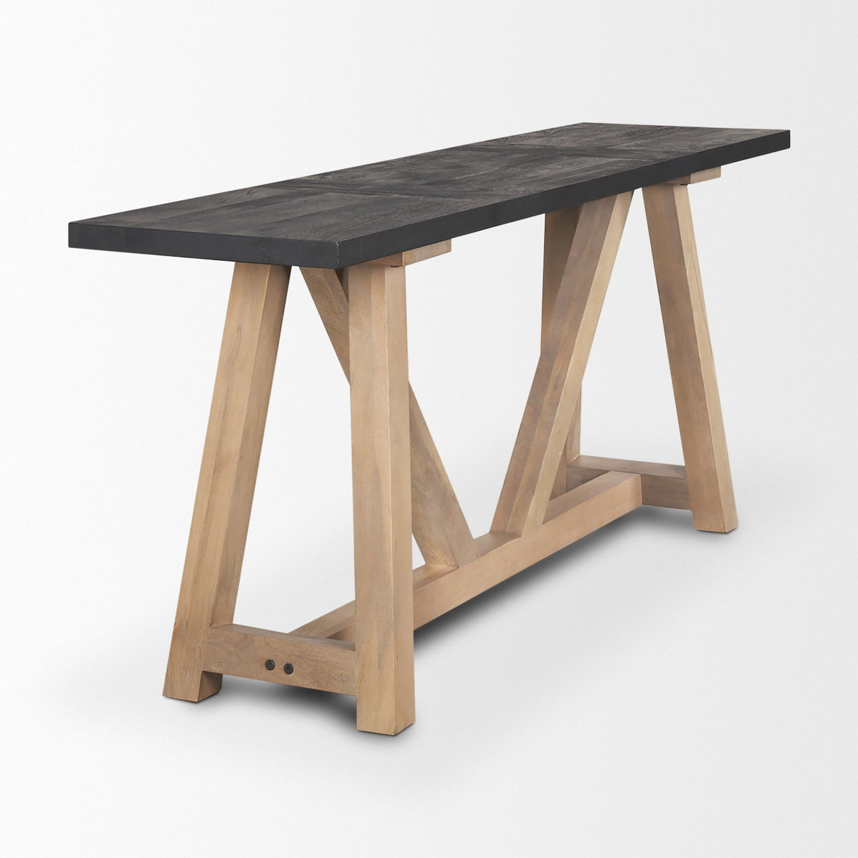 Rialto Two-Toned Black and Brown Wood Angular Leg Console Table by Mercana at Eve Furniture