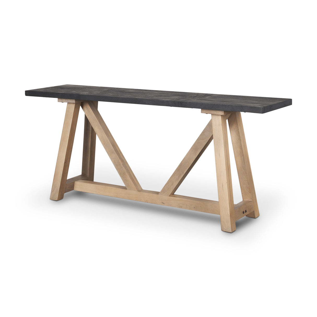 Rialto Two-Toned Black and Brown Wood Angular Leg Console Table by Mercana at Eve Furniture