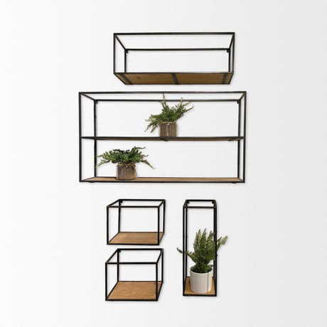 Riaz Set of 5 Wood & Metal Shelves by Mercana at Eve Furniture