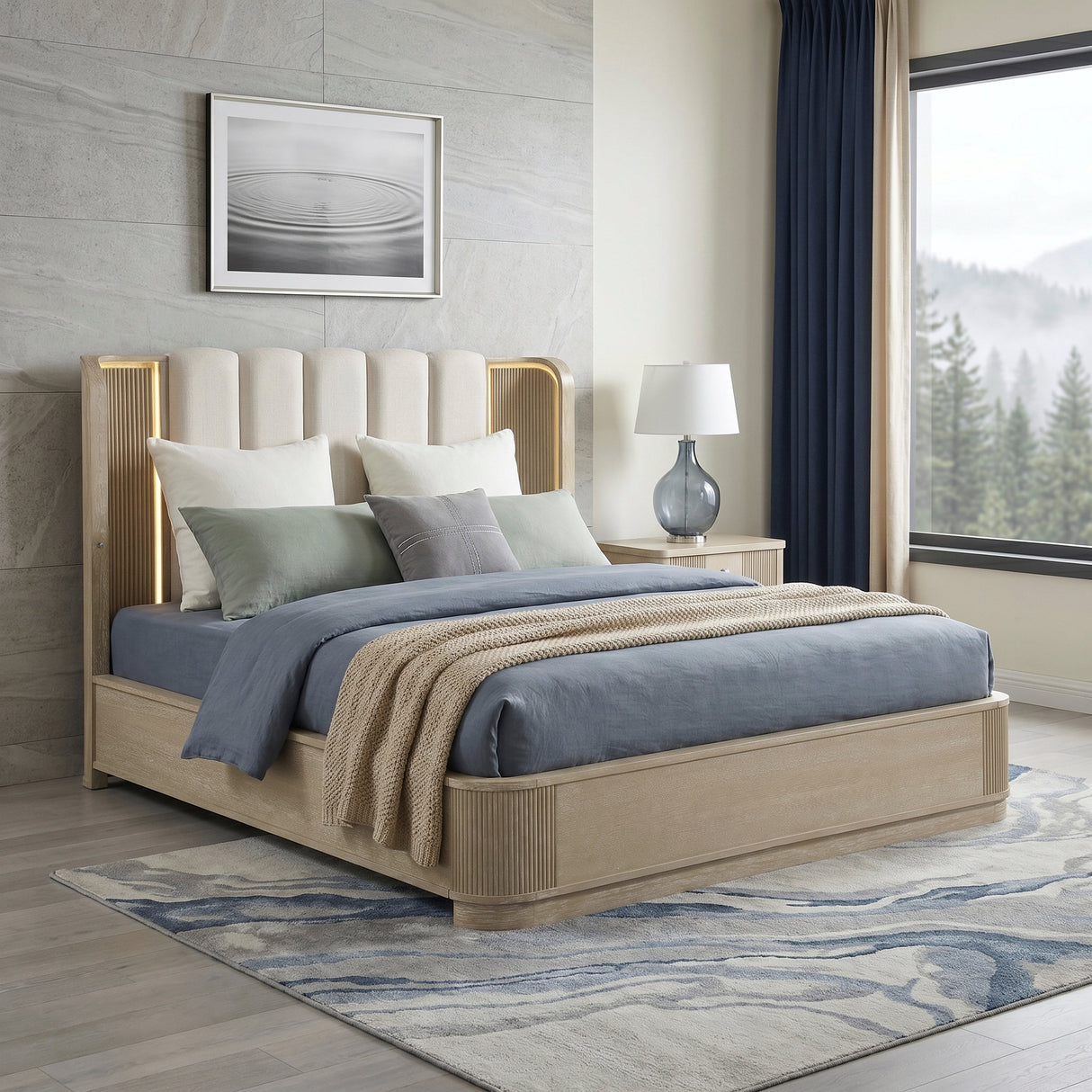 Ribbon Light Brown Upholstered Queen Bed by Homelegance at Eve Furniture