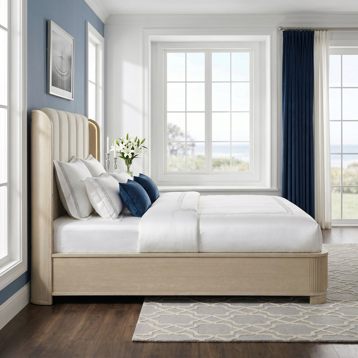 Ribbon Light Brown Upholstered Queen Bed by Homelegance at Eve Furniture